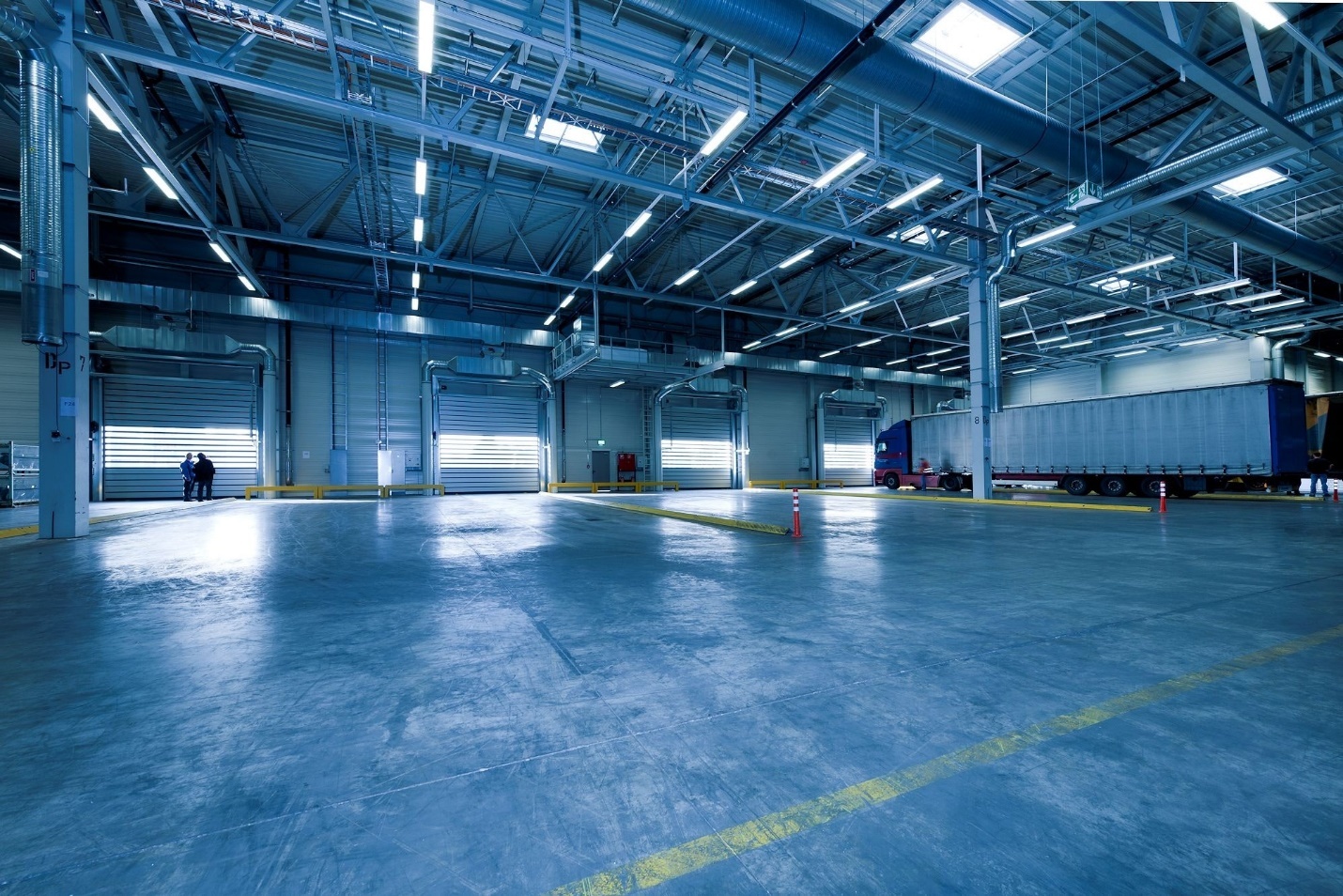 multiple rolling garage doors in a loading area