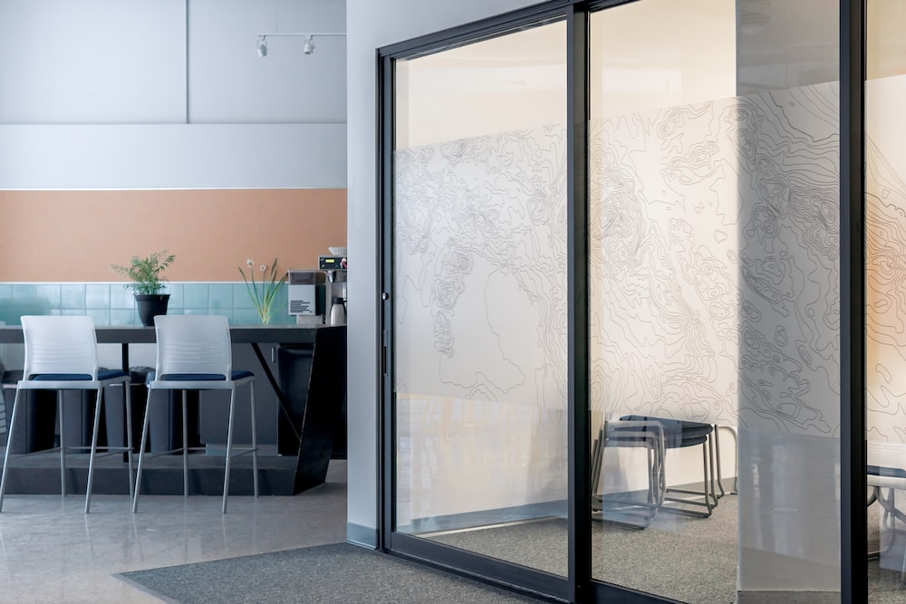 A sliding steel door in an office