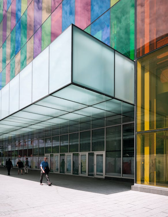 a commercial building with doors