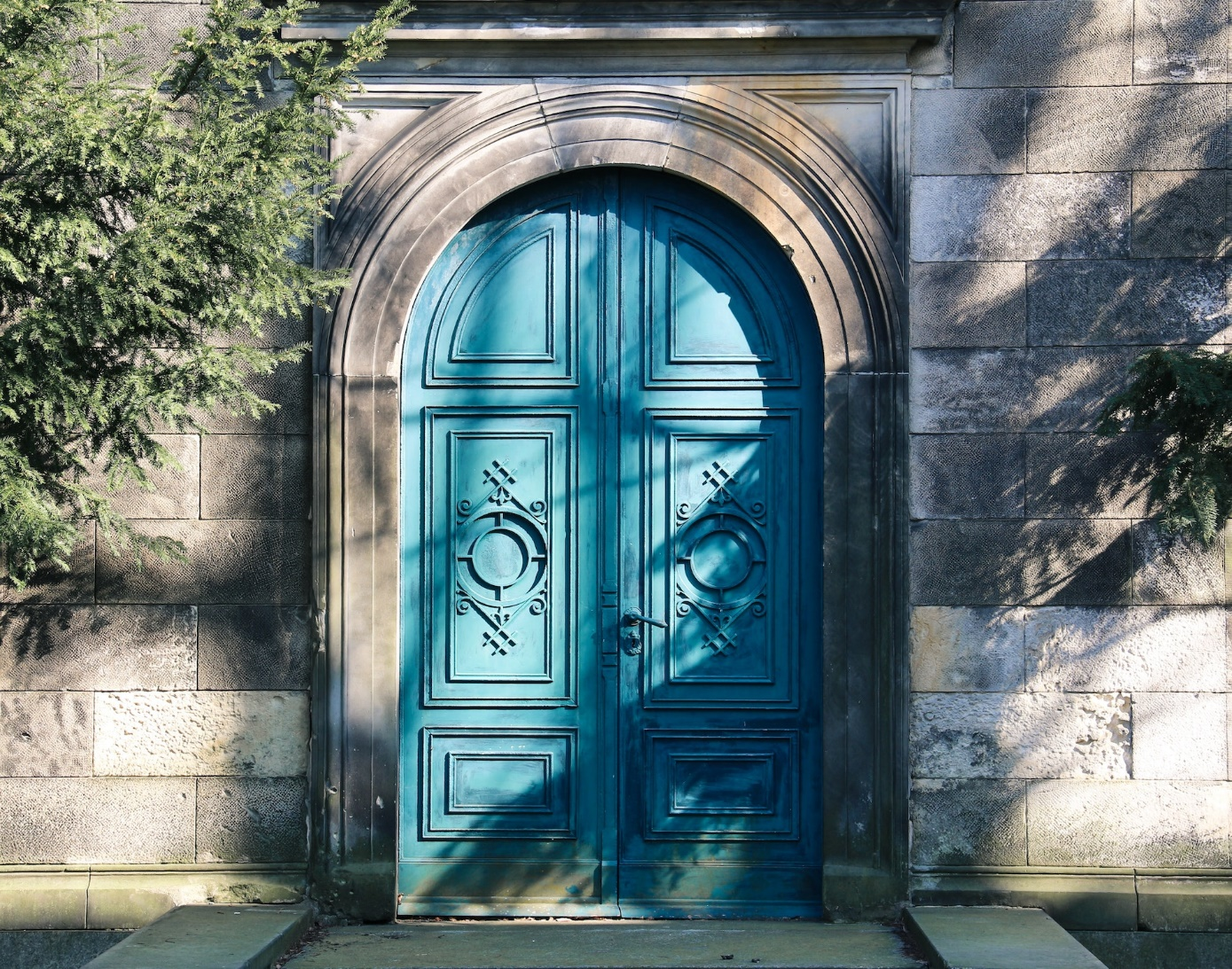 Closed Blue Wooden Front Door