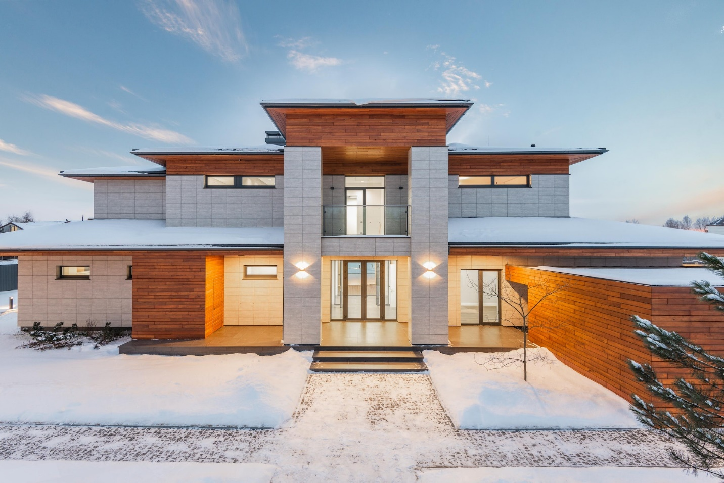White and Brown Modern House in winter