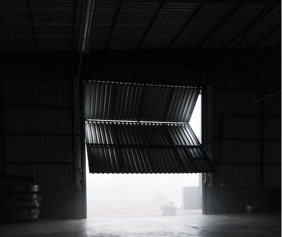 An auto shop’s garage door