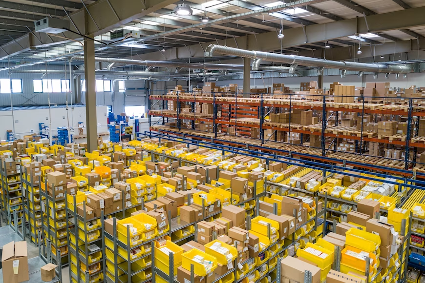 Top shot of boxes in a warehouse