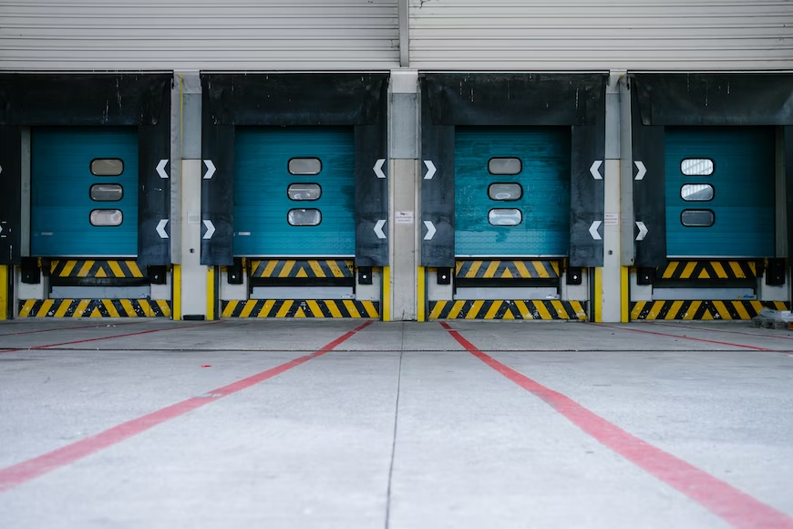 Truck shelters in a warehouse