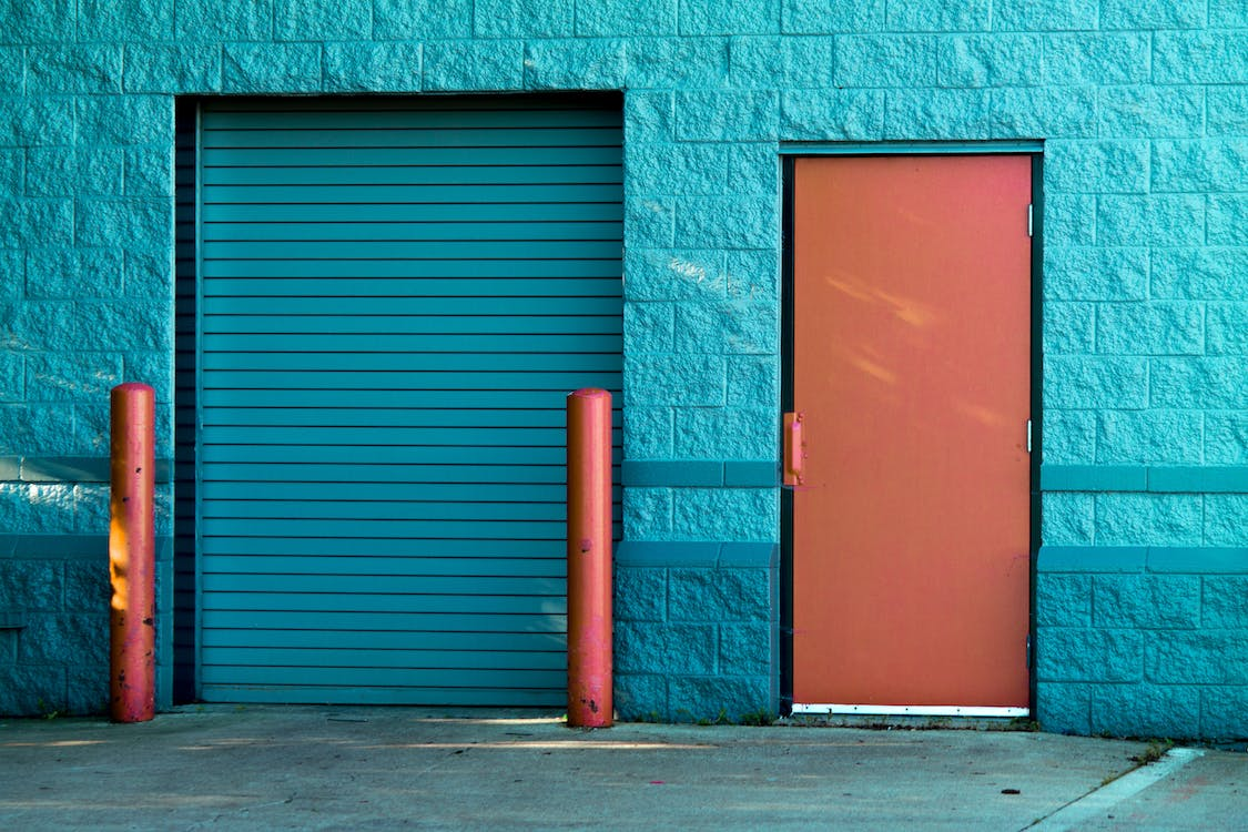 A high-speed fabric door at a business facility