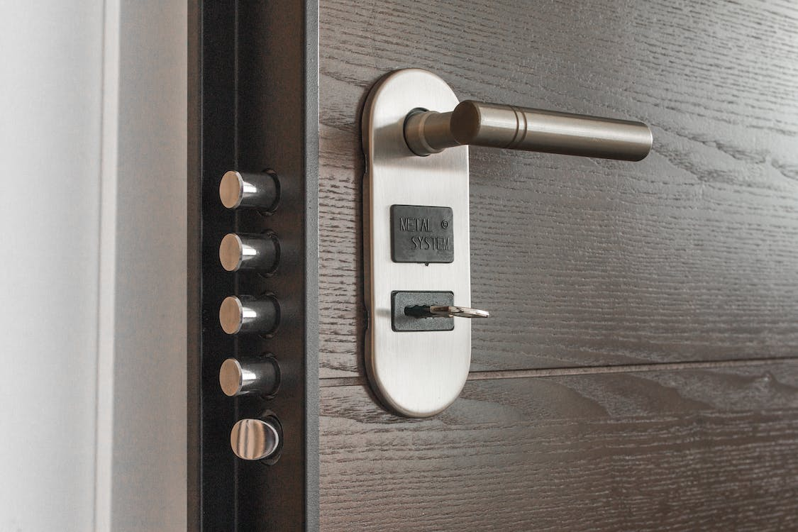 A wooden door inside a home