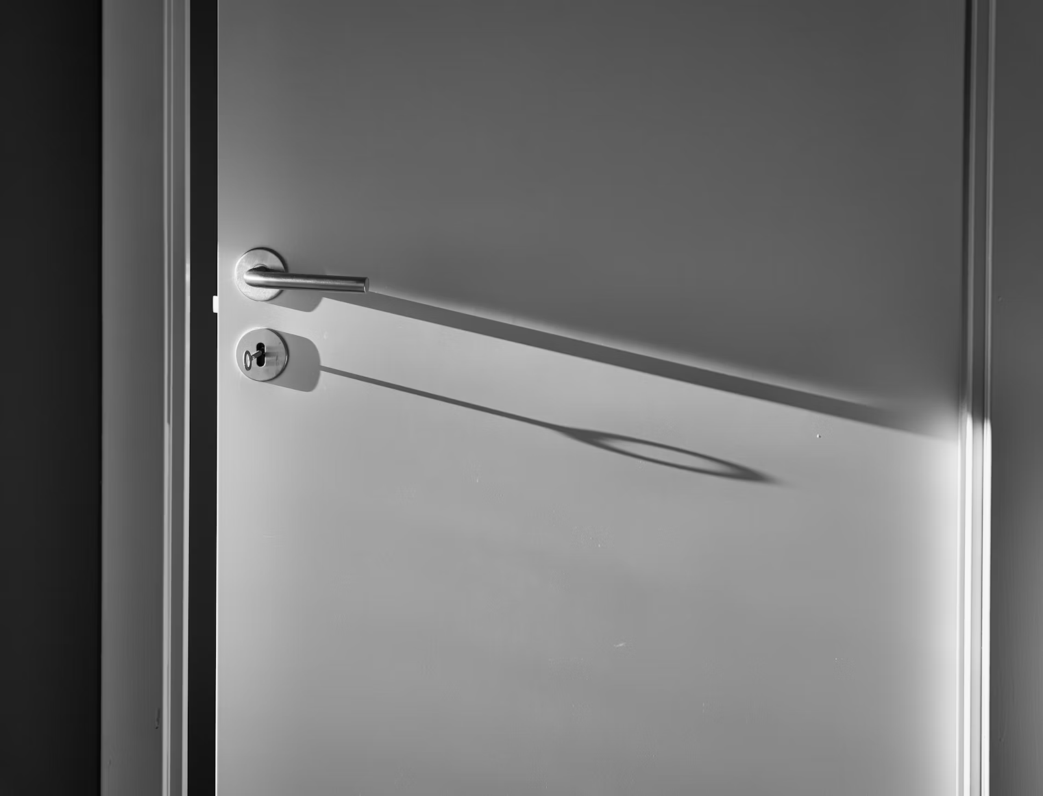 A commercial steel door with a handle