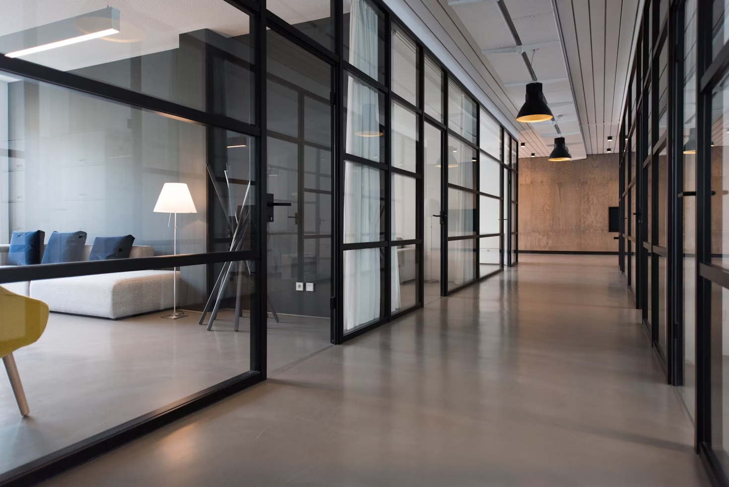 Glass doors installed in an office